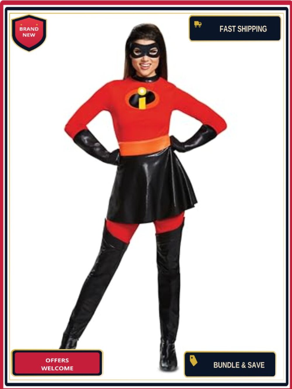 Deluxe Mrs. Incredible Skirted Costume Adult Cosplay Halloween